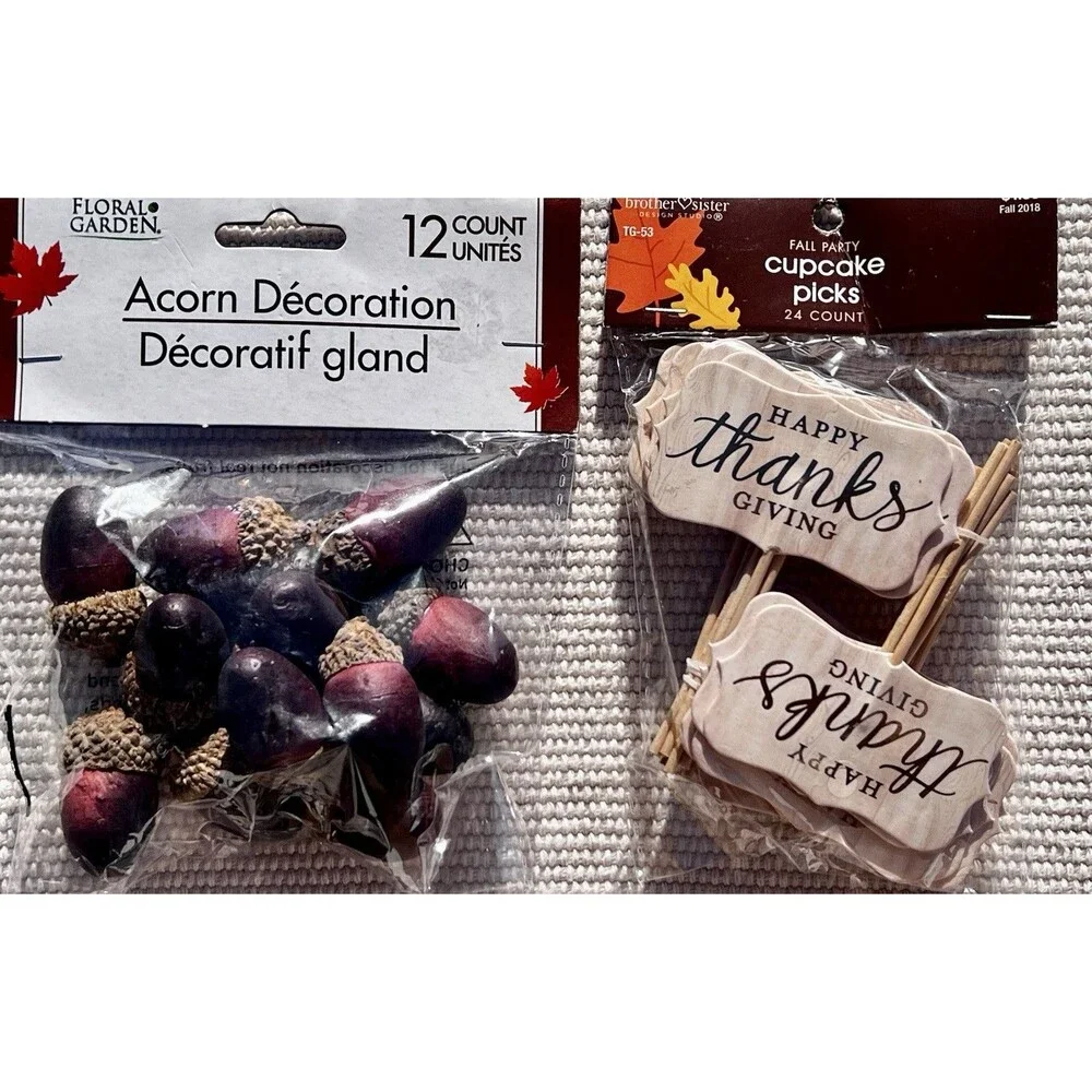 Thanksgiving Cupcake Picks & Acorn Decor Bundle Fall Craft Supplies
